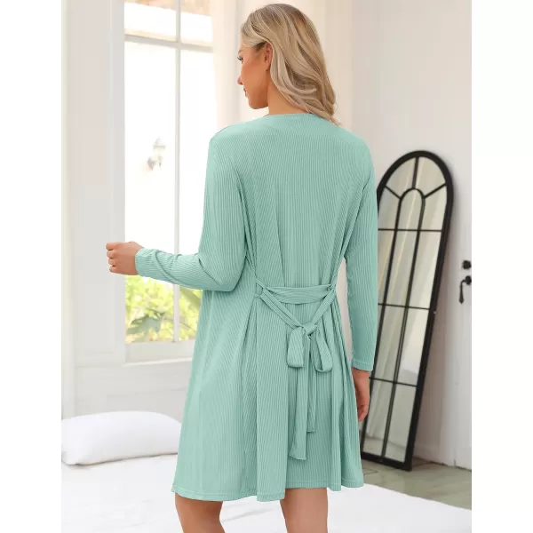 SWOMOG Womens 3 Piece Ribbed Knit Lounge Sets Pajama Sets Cardigan Loungewear Robe Tank Top and Shorts with PocketsGreen