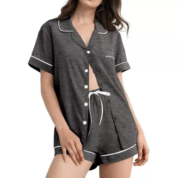 SWOMOG Pajamas for Women Soft Comfy Set Modal Pajama Set Short Sleeve Button Up Pajama Top Pj Shorts SleepwearDark Grey