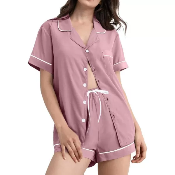 SWOMOG Pajamas for Women Soft Comfy Set Modal Pajama Set Short Sleeve Button Up Pajama Top Pj Shorts SleepwearTaro Purple