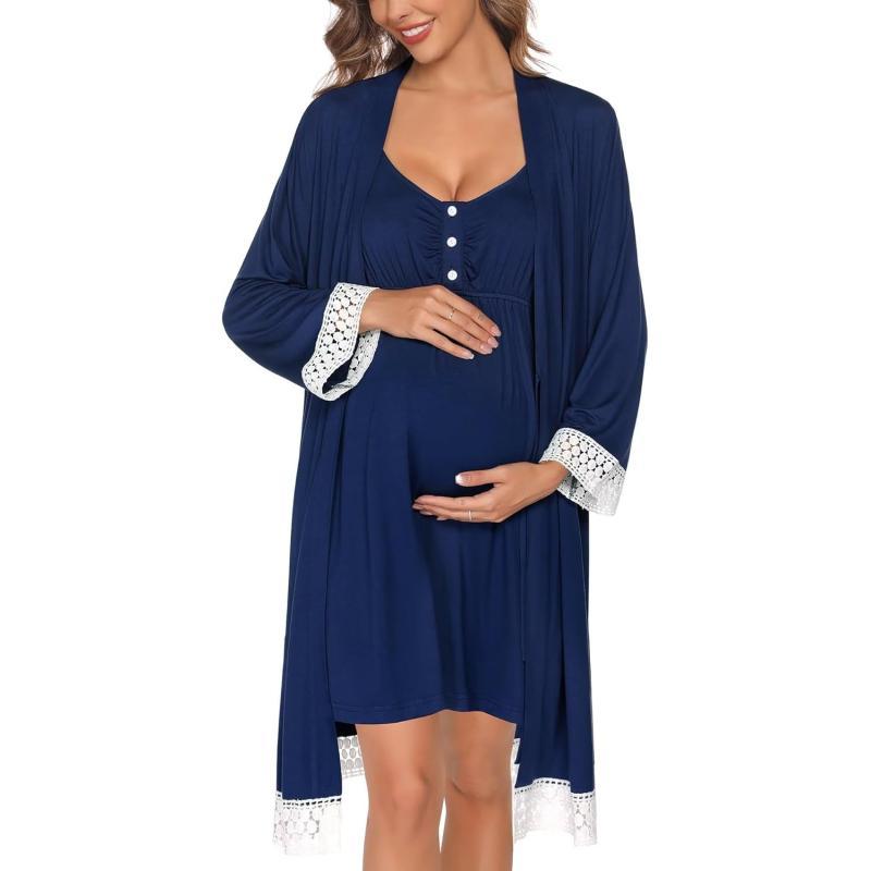 Maternity Nursing Robe Set - Labor & Delivery Hospital Gown With Breastfeeding Access
