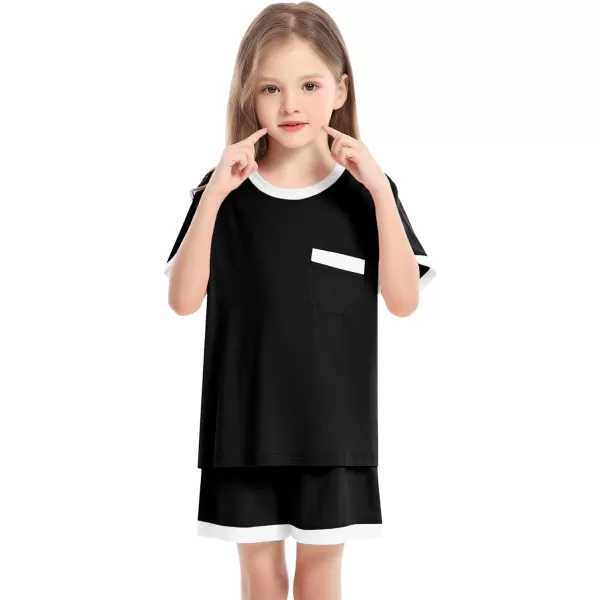 SW0M0G Girls Boys Pajama Sets Modal Kids PJs Sets Short Sleeve Sleepwear Soft Cute Lounge SetsBlack