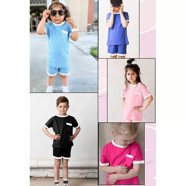 SW0M0G Girls Boys Pajama Sets Modal Kids PJs Sets Short Sleeve Sleepwear Soft Cute Lounge SetsBlack