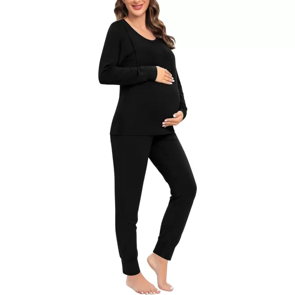 SWMOG Women Maternity amp Nursing Thermal Underwear Set Postpartum Pajamas Breastfeeding Long Sleeve Base Layer Pregnant PjsBlack