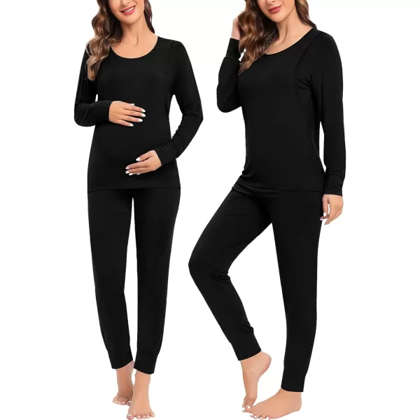 SWMOG Women Maternity amp Nursing Thermal Underwear Set Postpartum Pajamas Breastfeeding Long Sleeve Base Layer Pregnant PjsBlack