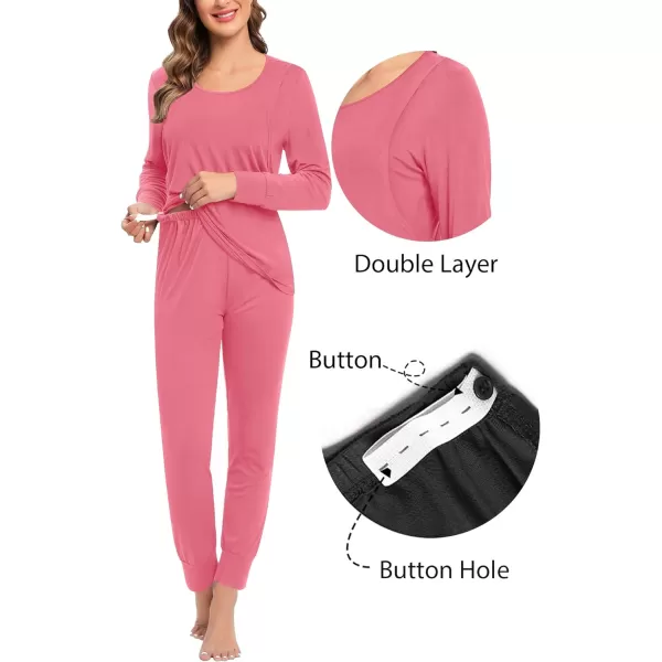 SWMOG Women Maternity amp Nursing Thermal Underwear Set Postpartum Pajamas Breastfeeding Long Sleeve Base Layer Pregnant PjsCoral