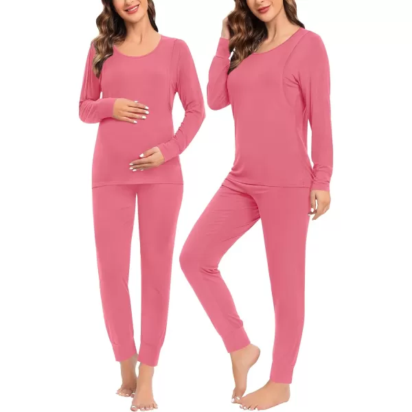 SWMOG Women Maternity amp Nursing Thermal Underwear Set Postpartum Pajamas Breastfeeding Long Sleeve Base Layer Pregnant PjsCoral