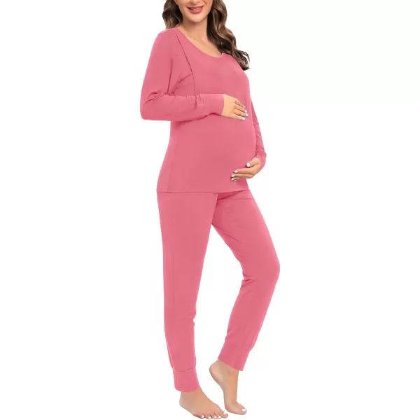 SWMOG Women Maternity amp Nursing Thermal Underwear Set Postpartum Pajamas Breastfeeding Long Sleeve Base Layer Pregnant PjsCoral