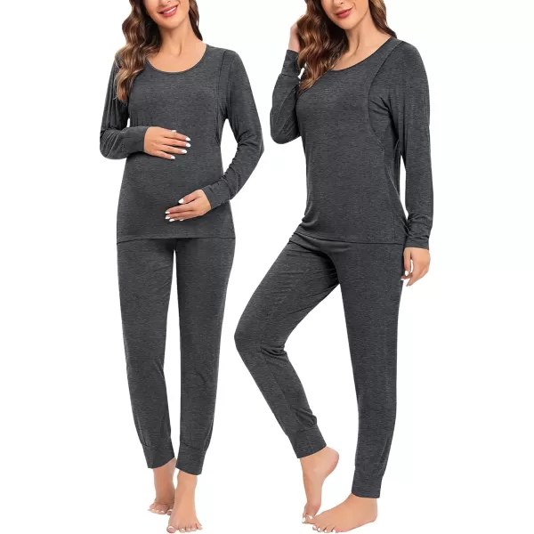 SWMOG Women Maternity amp Nursing Thermal Underwear Set Postpartum Pajamas Breastfeeding Long Sleeve Base Layer Pregnant PjsDeep Grey