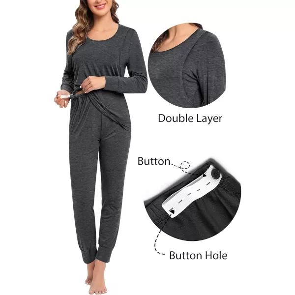 SWMOG Women Maternity amp Nursing Thermal Underwear Set Postpartum Pajamas Breastfeeding Long Sleeve Base Layer Pregnant PjsDeep Grey