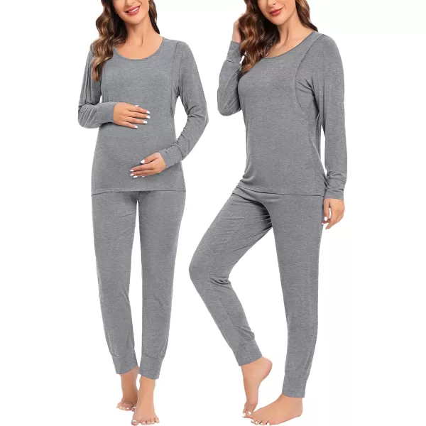 SWMOG Women Maternity amp Nursing Thermal Underwear Set Postpartum Pajamas Breastfeeding Long Sleeve Base Layer Pregnant PjsGrey