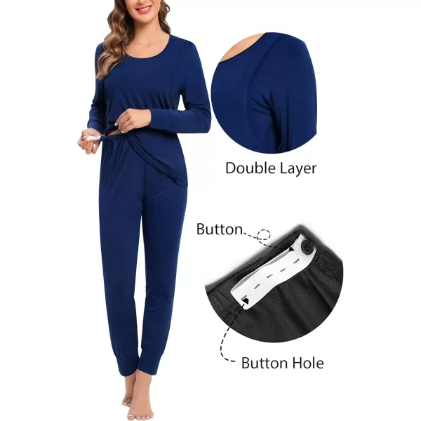 SWMOG Women Maternity amp Nursing Thermal Underwear Set Postpartum Pajamas Breastfeeding Long Sleeve Base Layer Pregnant PjsNavy Blue