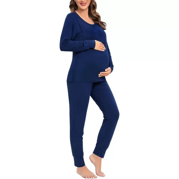 SWMOG Women Maternity amp Nursing Thermal Underwear Set Postpartum Pajamas Breastfeeding Long Sleeve Base Layer Pregnant PjsNavy Blue