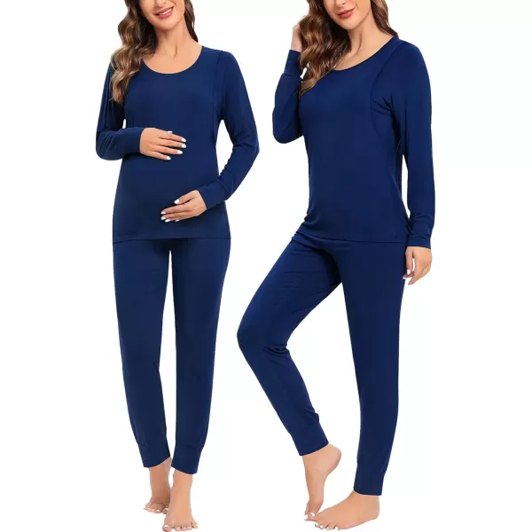 SWMOG Women Maternity amp Nursing Thermal Underwear Set Postpartum Pajamas Breastfeeding Long Sleeve Base Layer Pregnant PjsNavy Blue