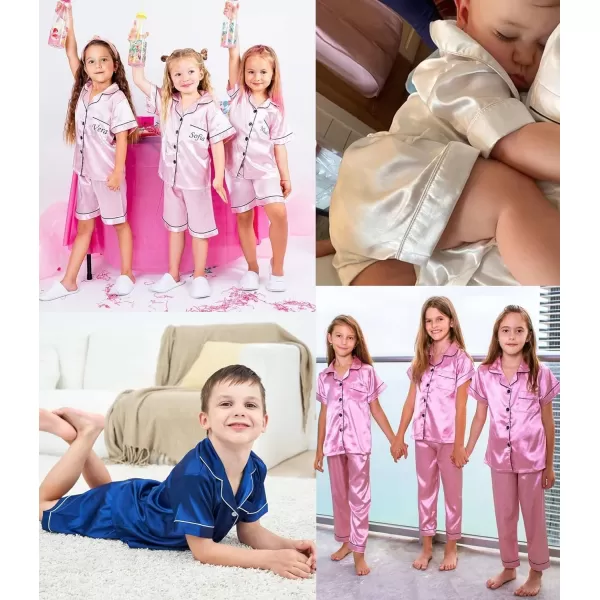 SWOMOG 3 pcs Kids Girls Boys Satin Pajamas Set Silk ButtonDown PJs Sets Soft Lounge Sets Short Sleeve SleepwearBlack