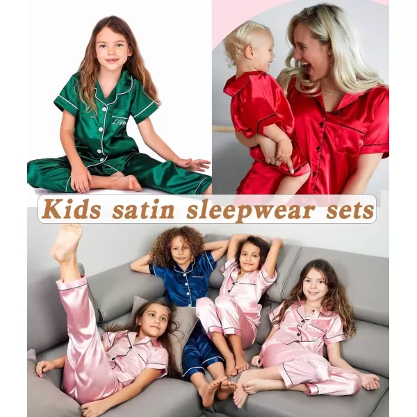 SWOMOG 3 pcs Kids Girls Boys Satin Pajamas Set Silk ButtonDown PJs Sets Soft Lounge Sets Short Sleeve SleepwearGreen