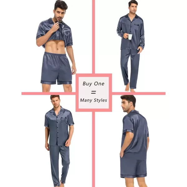 SWOMOG 4 pcs Men Satin Pajamas Set Silk ButtonDown PJs Sets Soft Lounge Sets Classic Silk SleepwearDark Gray