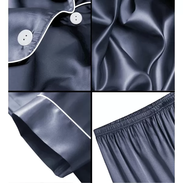 SWOMOG 4 pcs Men Satin Pajamas Set Silk ButtonDown PJs Sets Soft Lounge Sets Classic Silk SleepwearDark Gray