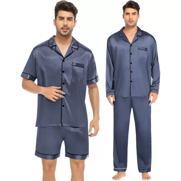 SWOMOG 4 pcs Men Satin Pajamas Set Silk ButtonDown PJs Sets Soft Lounge Sets Classic Silk SleepwearDark Gray