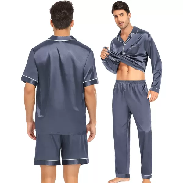 SWOMOG 4 pcs Men Satin Pajamas Set Silk ButtonDown PJs Sets Soft Lounge Sets Classic Silk SleepwearDark Gray