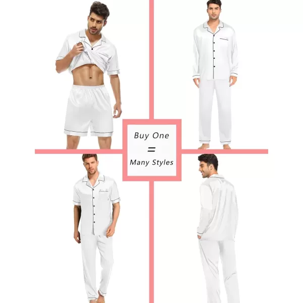 SWOMOG 4 pcs Men Satin Pajamas Set Silk ButtonDown PJs Sets Soft Lounge Sets Classic Silk SleepwearWhite