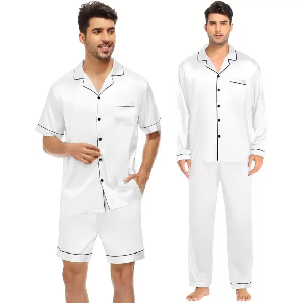 SWOMOG 4 pcs Men Satin Pajamas Set Silk ButtonDown PJs Sets Soft Lounge Sets Classic Silk SleepwearWhite