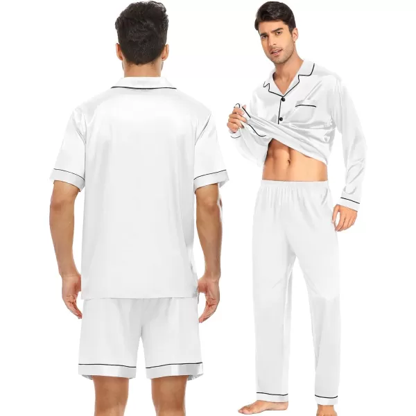 SWOMOG 4 pcs Men Satin Pajamas Set Silk ButtonDown PJs Sets Soft Lounge Sets Classic Silk SleepwearWhite