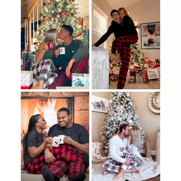 SWOMOG Adult Christmas Pajamas Buffalo Plaid Pajama Pants with Pockets Long Sleeve Tops for Couples amp FamilyMen Black amp Green Plaid