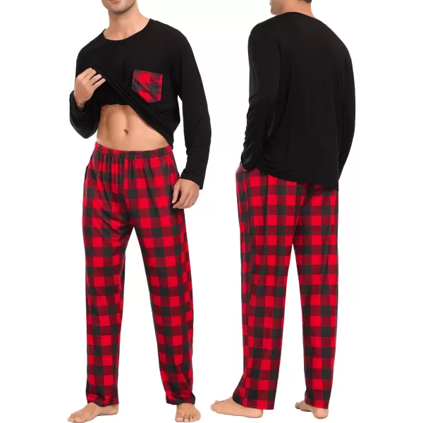 SWOMOG Adult Christmas Pajamas Buffalo Plaid Pajama Pants with Pockets Long Sleeve Tops for Couples amp FamilyMen Black amp Red Plaid