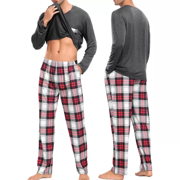 SWOMOG Adult Christmas Pajamas Buffalo Plaid Pajama Pants with Pockets Long Sleeve Tops for Couples amp FamilyMen Deep Grey