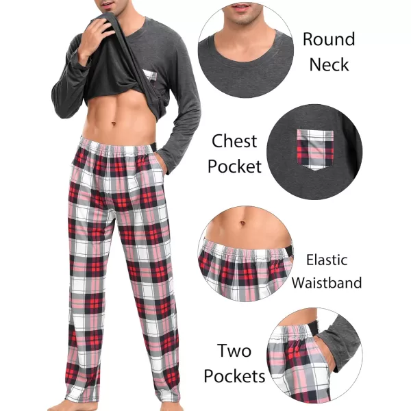 SWOMOG Adult Christmas Pajamas Buffalo Plaid Pajama Pants with Pockets Long Sleeve Tops for Couples amp FamilyMen Deep Grey