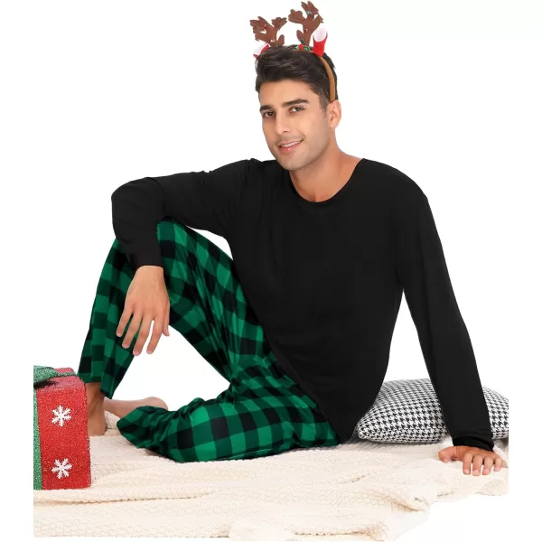 SWOMOG Adult Christmas Pajamas Buffalo Plaid Pajama Pants with Pockets Long Sleeve Tops for Couples amp FamilyMen Green Grid amp No Chest Pocket