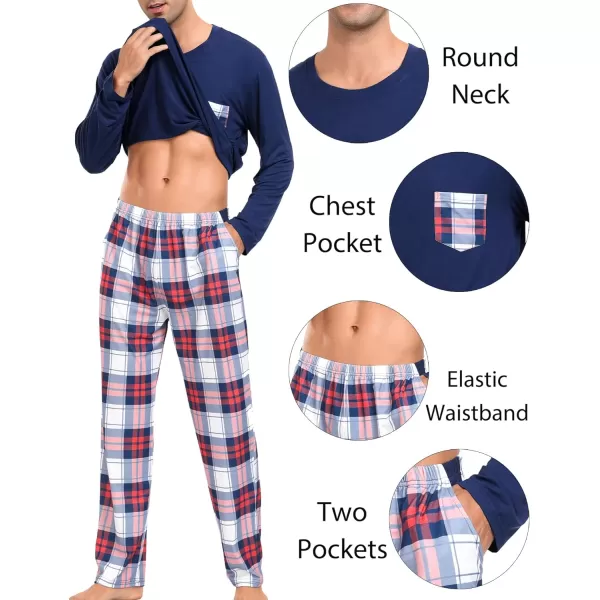 SWOMOG Adult Christmas Pajamas Buffalo Plaid Pajama Pants with Pockets Long Sleeve Tops for Couples amp FamilyMen Navy Blue