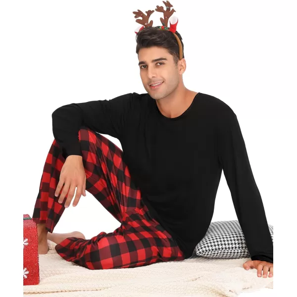 SWOMOG Adult Christmas Pajamas Buffalo Plaid Pajama Pants with Pockets Long Sleeve Tops for Couples amp FamilyMen Red Grid amp No Chest Pocket