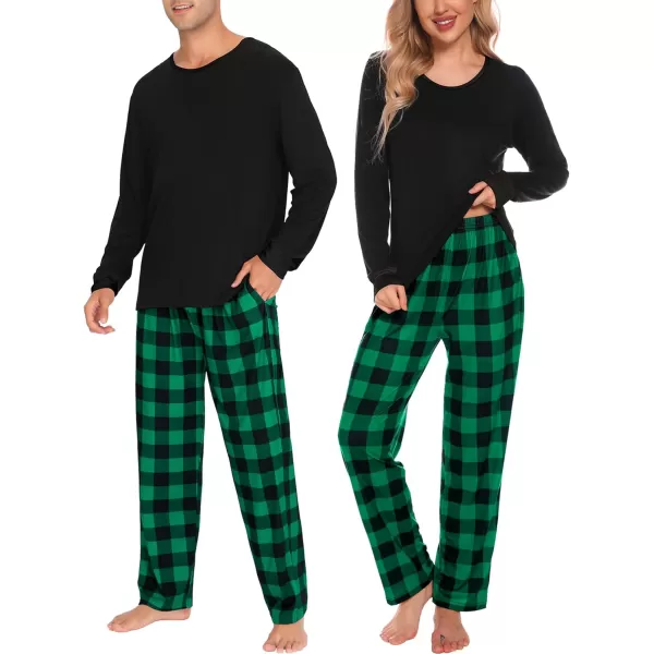 SWOMOG Adult Christmas Pajamas Buffalo Plaid Pajama Pants with Pockets Long Sleeve Tops for Couples amp FamilyWomen Green Grid amp No Chest Pocket