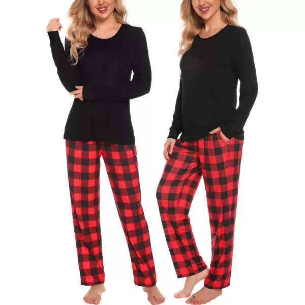 SWOMOG Adult Christmas Pajamas Buffalo Plaid Pajama Pants with Pockets Long Sleeve Tops for Couples amp FamilyWomen Red Grid amp No Chest Pocket