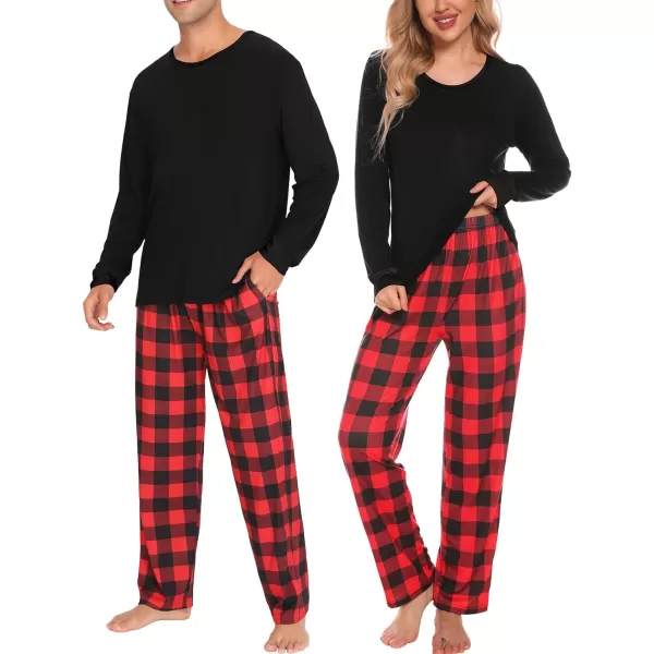 SWOMOG Adult Christmas Pajamas Buffalo Plaid Pajama Pants with Pockets Long Sleeve Tops for Couples amp FamilyWomen Red Grid amp No Chest Pocket