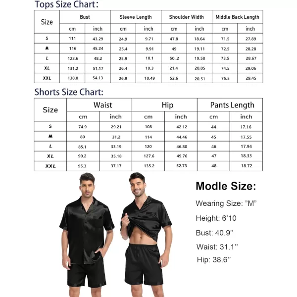 SWOMOG Couple Matching Pajamas Set Satin Short Sleeve Sleepwear Silky Pj Set for WomenMen ButtonDown TwoPieces NightwearBlackmen