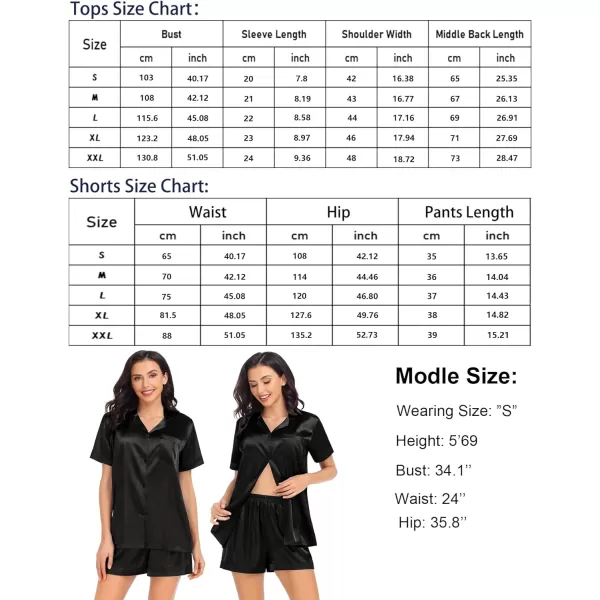 SWOMOG Couple Matching Pajamas Set Satin Short Sleeve Sleepwear Silky Pj Set for WomenMen ButtonDown TwoPieces NightwearBlackwomen