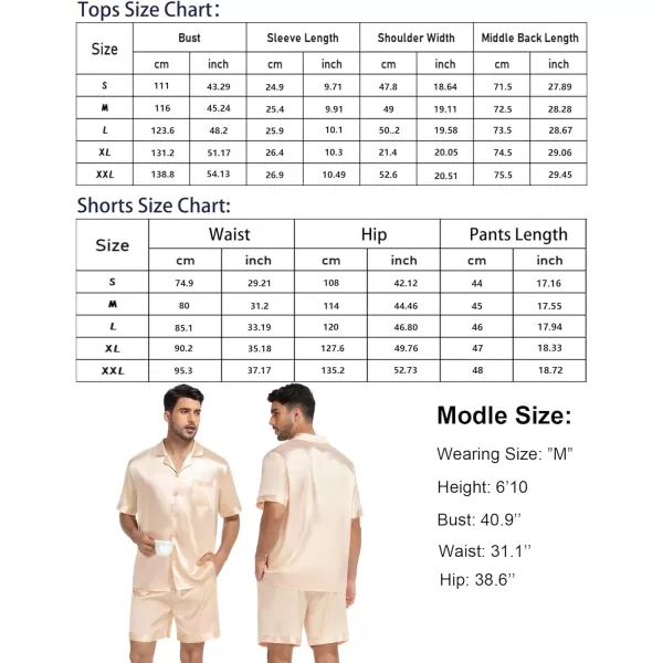 SWOMOG Couple Matching Pajamas Set Satin Short Sleeve Sleepwear Silky Pj Set for WomenMen ButtonDown TwoPieces NightwearChampagnemen