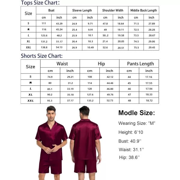 SWOMOG Couple Matching Pajamas Set Satin Short Sleeve Sleepwear Silky Pj Set for WomenMen ButtonDown TwoPieces NightwearDeep Wine Redmen