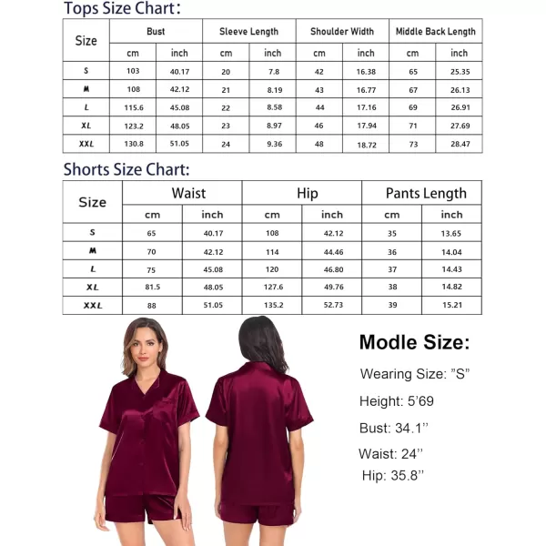 SWOMOG Couple Matching Pajamas Set Satin Short Sleeve Sleepwear Silky Pj Set for WomenMen ButtonDown TwoPieces NightwearDeep Wine Redwomen