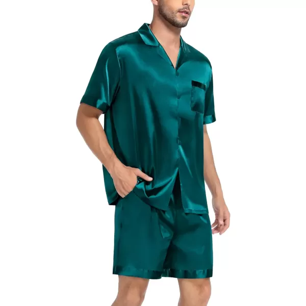 SWOMOG Couple Matching Pajamas Set Satin Short Sleeve Sleepwear Silky Pj Set for WomenMen ButtonDown TwoPieces NightwearGreenmen