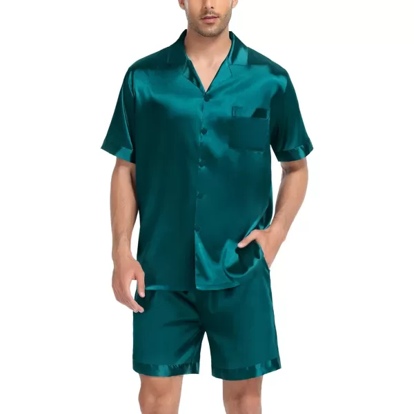 SWOMOG Couple Matching Pajamas Set Satin Short Sleeve Sleepwear Silky Pj Set for WomenMen ButtonDown TwoPieces NightwearGreenmen