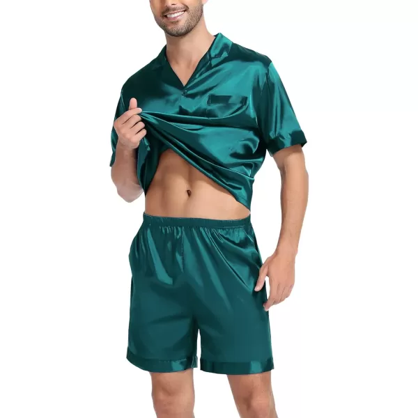 SWOMOG Couple Matching Pajamas Set Satin Short Sleeve Sleepwear Silky Pj Set for WomenMen ButtonDown TwoPieces NightwearGreenmen