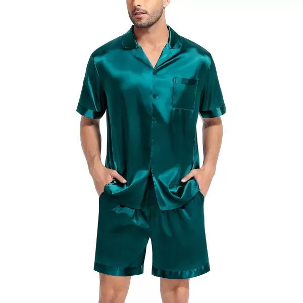 SWOMOG Couple Matching Pajamas Set Satin Short Sleeve Sleepwear Silky Pj Set for WomenMen ButtonDown TwoPieces NightwearGreenmen