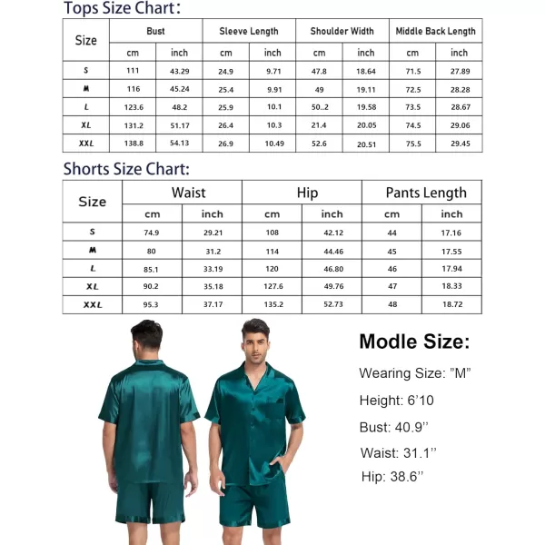 SWOMOG Couple Matching Pajamas Set Satin Short Sleeve Sleepwear Silky Pj Set for WomenMen ButtonDown TwoPieces NightwearGreenmen