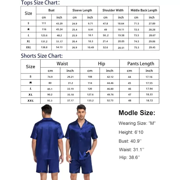 SWOMOG Couple Matching Pajamas Set Satin Short Sleeve Sleepwear Silky Pj Set for WomenMen ButtonDown TwoPieces NightwearNavy Bluemen