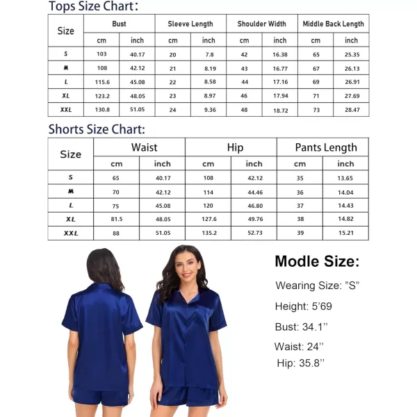 SWOMOG Couple Matching Pajamas Set Satin Short Sleeve Sleepwear Silky Pj Set for WomenMen ButtonDown TwoPieces NightwearNavy Bluewomen