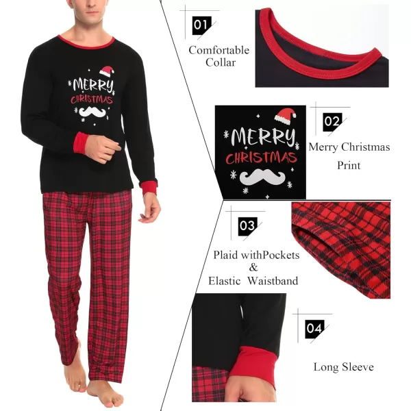 SWOMOG Couple Pajamas Set Christmas Matching Pjs Long Sleeve Set Xmas Printed Pajamas for MenampWomen Plaid Pants with PocketsMen Black Merry Christmasampplaid