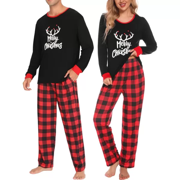 SWOMOG Couple Pajamas Set Christmas Matching Pjs Long Sleeve Set Xmas Printed Pajamas for MenampWomen Plaid Pants with PocketsMen Merry Christmasampplaid